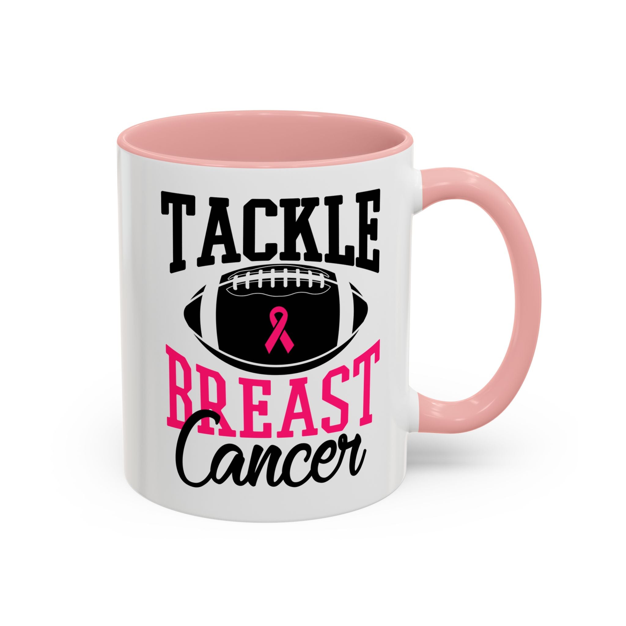 Tackle Breast Cancer Coffee Mug, Supportive Gift for Football Fans, Awareness Mug, Cheer Team Spirit, Fundraiser Drinkware