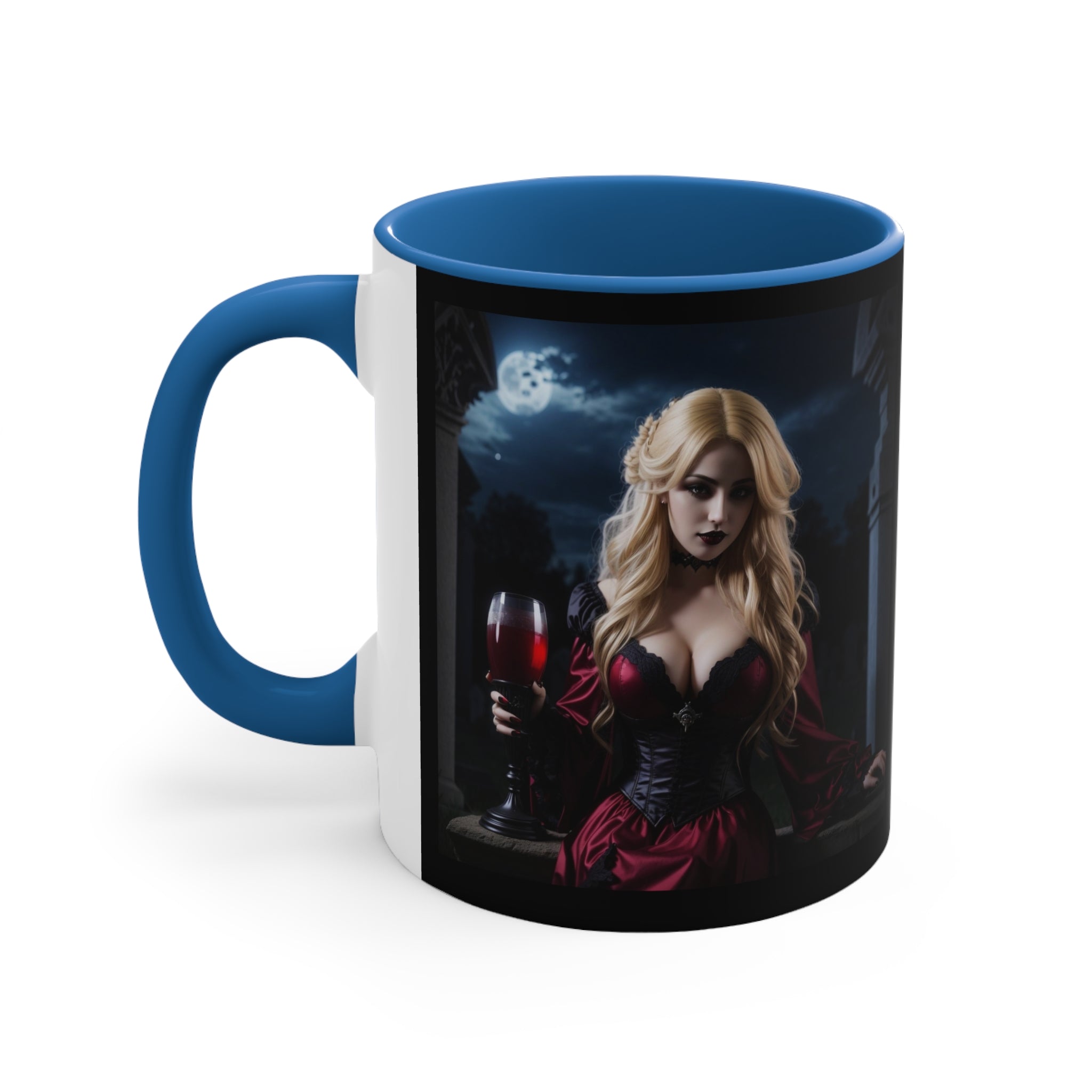 gothic blonde vampire drinking blood Accent Coffee Mug, 11oz