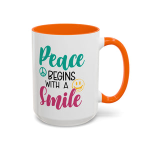 Inspirational Peace Coffee Mug - "Peace Begins with a Smile" - 11oz & 15oz