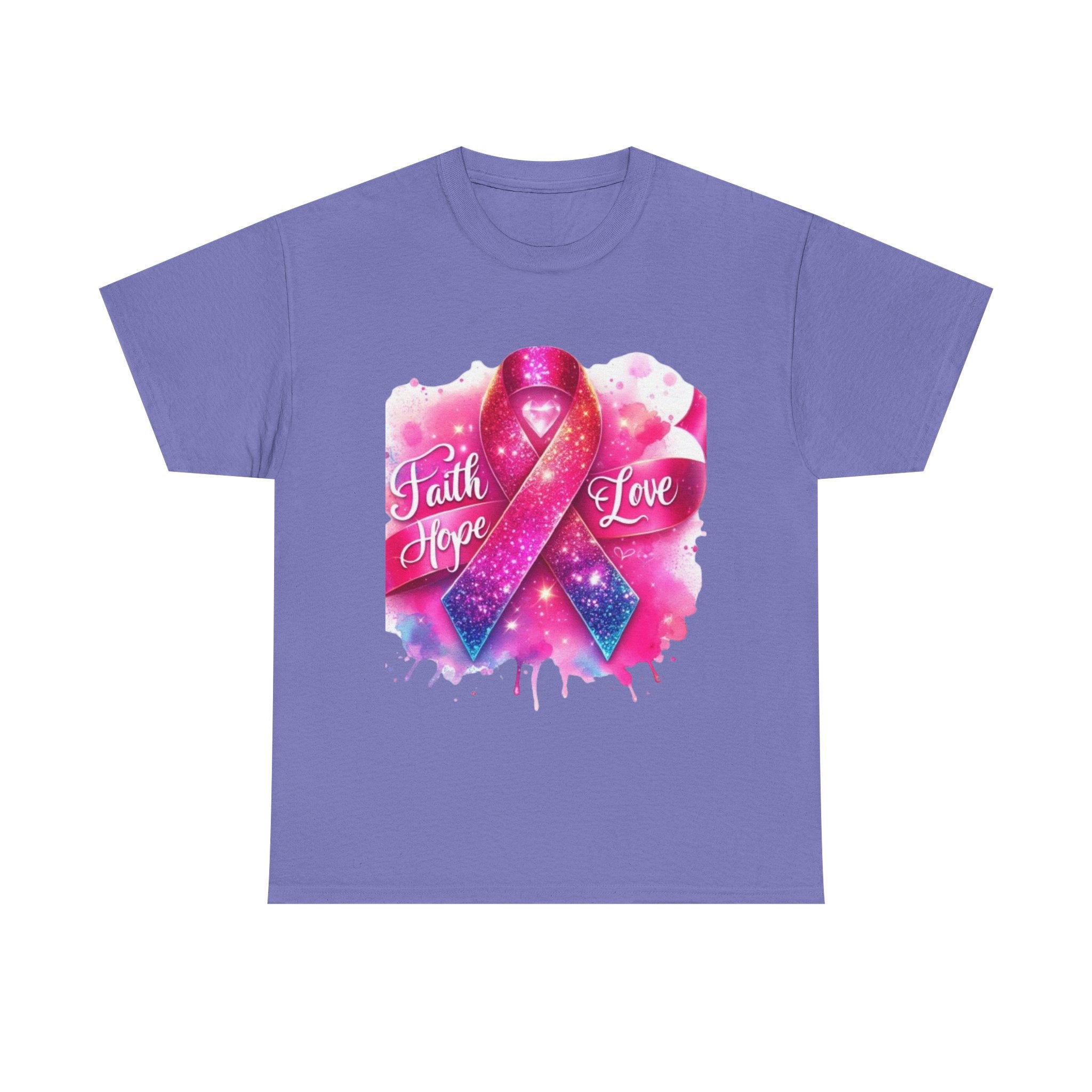 Faith, Hope, Love Tee - Unisex Heavy Cotton T-Shirt, Inspirational Shirt, Cancer Awareness Gift, Motivational Apparel, Stylish Everyday Wear