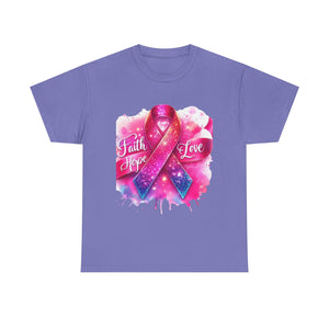 Faith, Hope, Love Tee - Unisex Heavy Cotton T-Shirt, Inspirational Shirt, Cancer Awareness Gift, Motivational Apparel, Stylish Everyday Wear