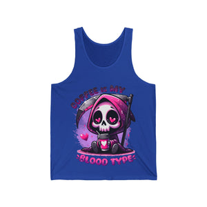 grim reaper coffee is my blood type Unisex Jersey Tank by the x m world