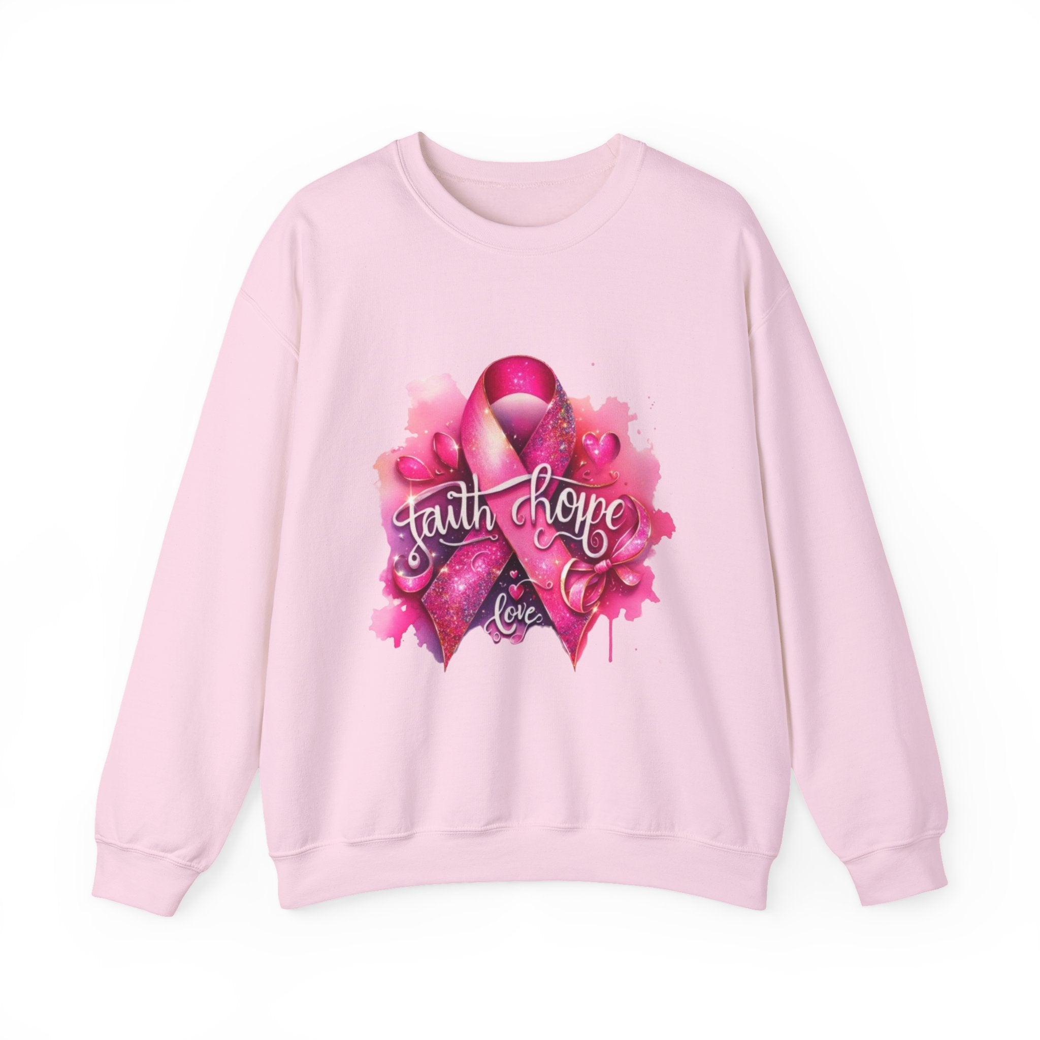 Breast Cancer Awareness Sweatshirt, Faith Hope Love Crewneck, Comfort Fashion, Supportive Gift for Her, Pink Ribbon Apparel