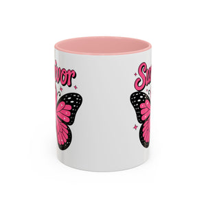 Survivor Butterfly Coffee Mug, Inspirational Gift, Pink Ribbon Mug, Breast Cancer Awareness, Empowerment Cup, Motivational Drinkware