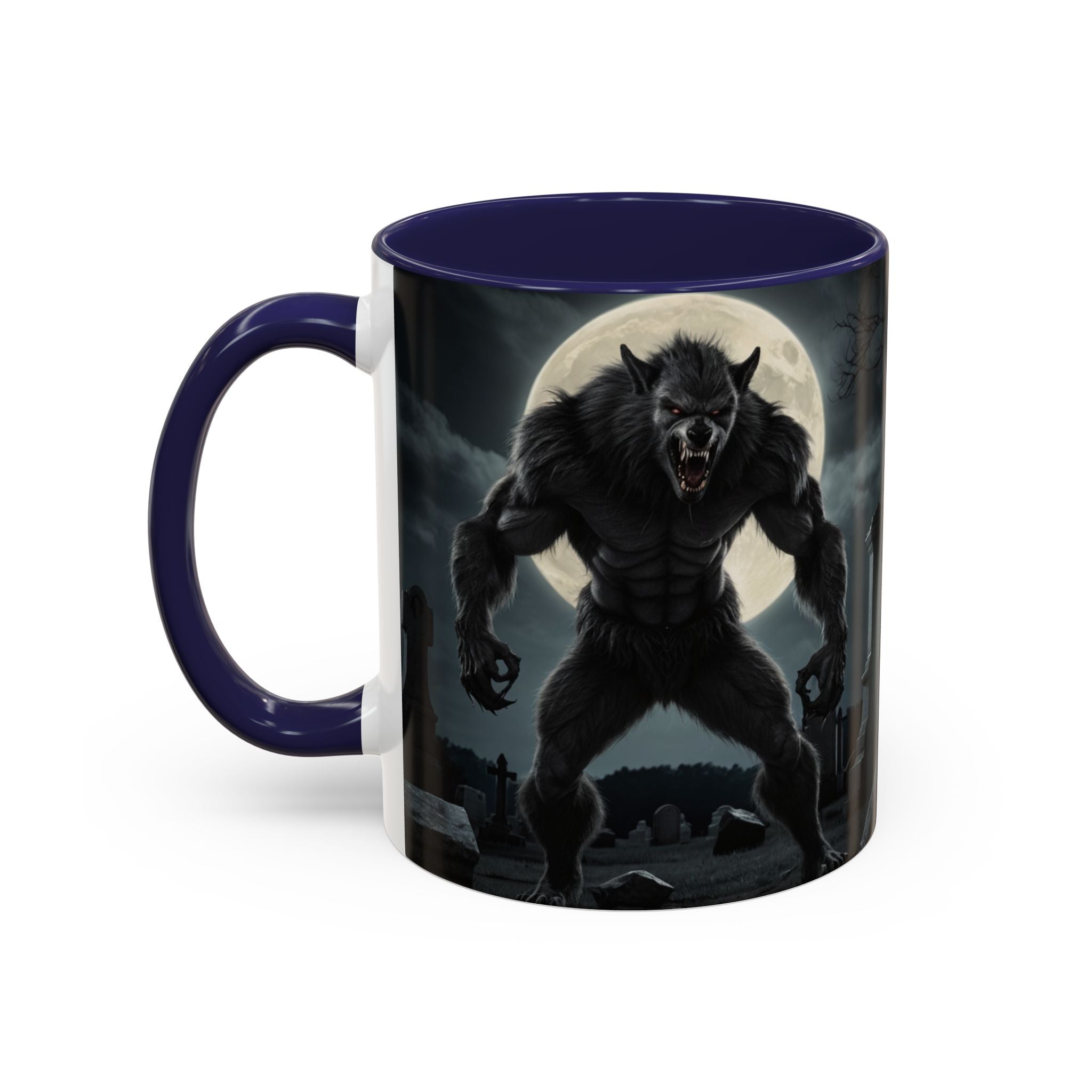 Werewolf Graveyard Coffee Mug — Gothic Moonlit Horror Accent Mug (11/15oz) fantasy