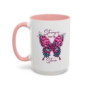 Stronger Than The Storm Accent Coffee Mug - Inspirational Butterfly Design
