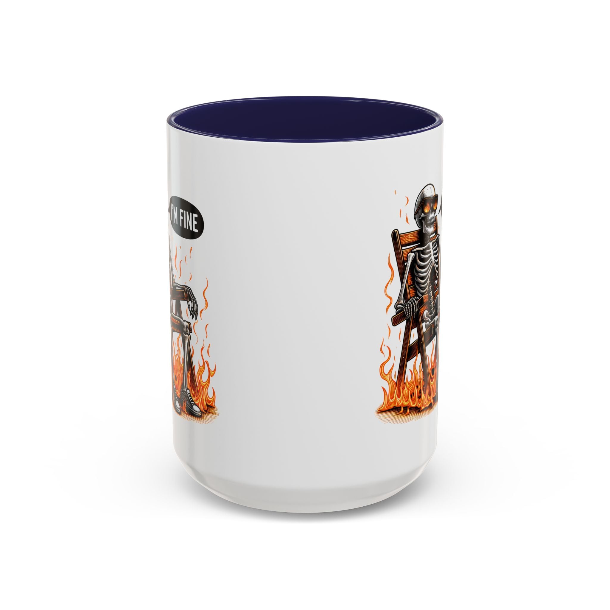 Funny I'M fine  Skeleton on fire Coffee Mug - Humor Gift for Halloween, Coffee Lovers,  Decor, Gag Gift, 11-15oz Accent Mug