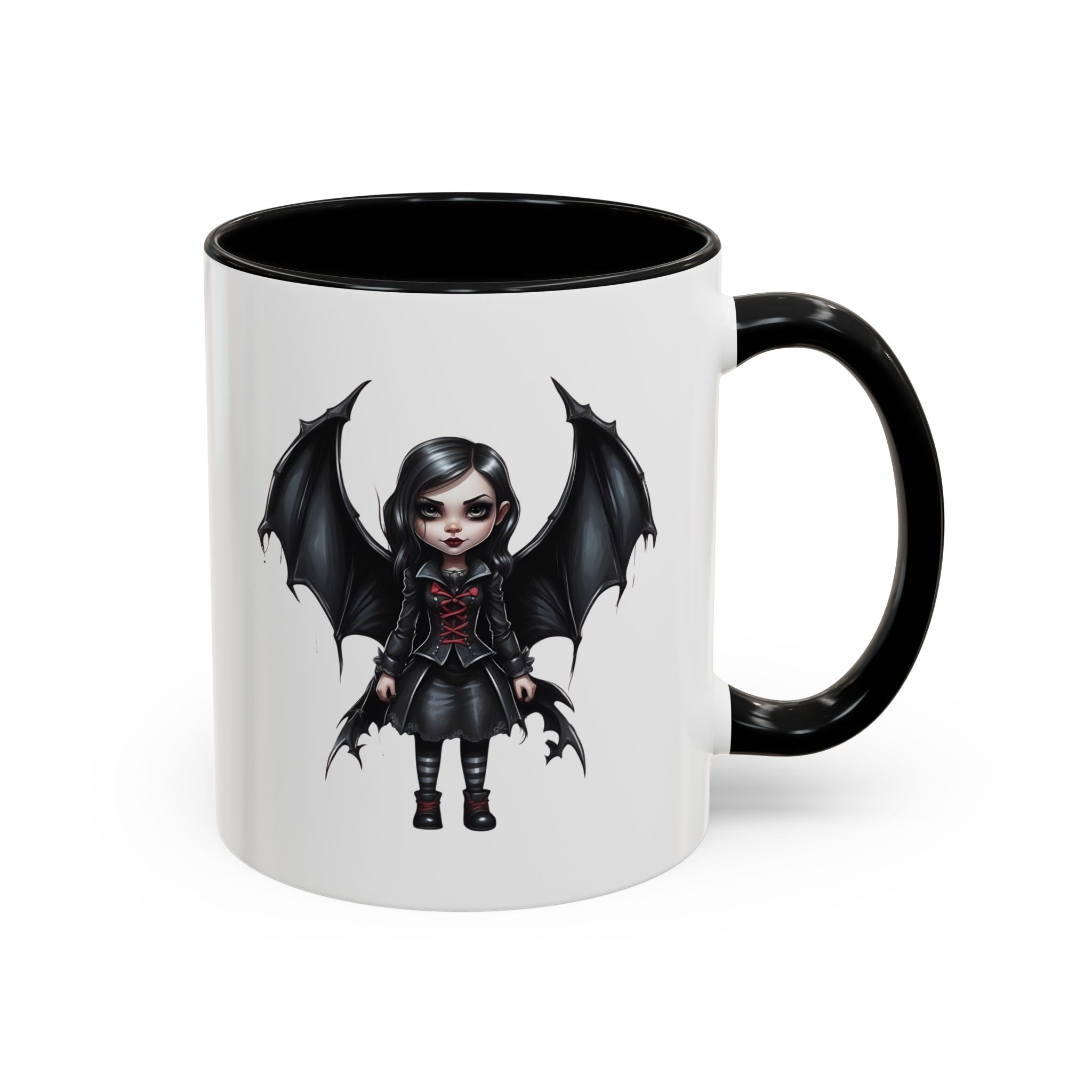 Gothic vampire girl with bat wings horror art Accent Coffee Mug (11, 15oz) vamp18