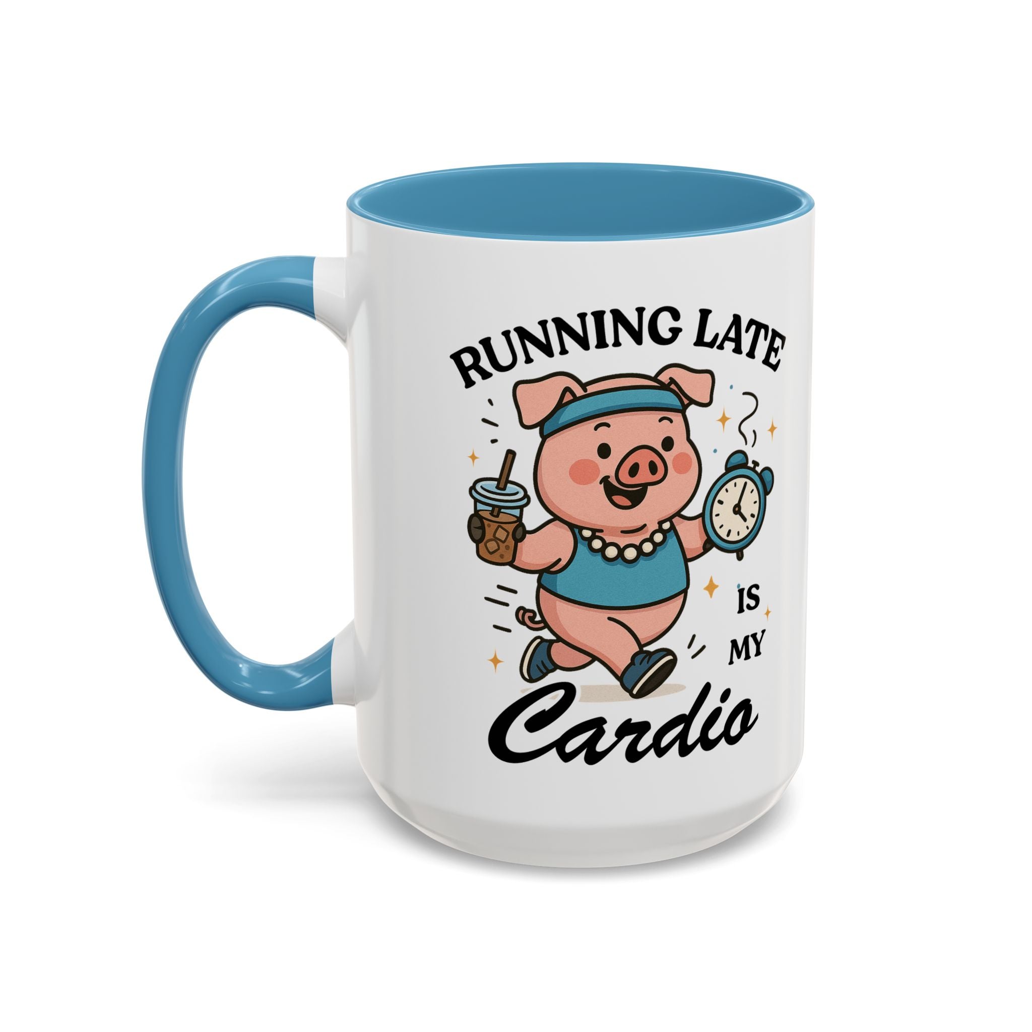 Running Late Is My Cardio Coffee Mug — Funny Pig Jogger Accent Mug (11/15oz)
