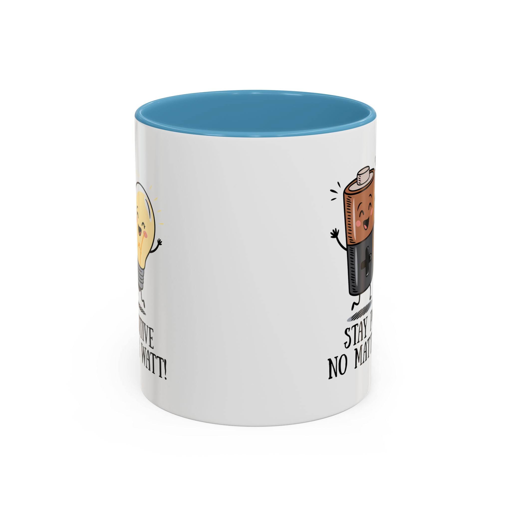 Stay Positive Accent Coffee Mug - 11oz & 15oz - Cute Light Bulb & Battery Design