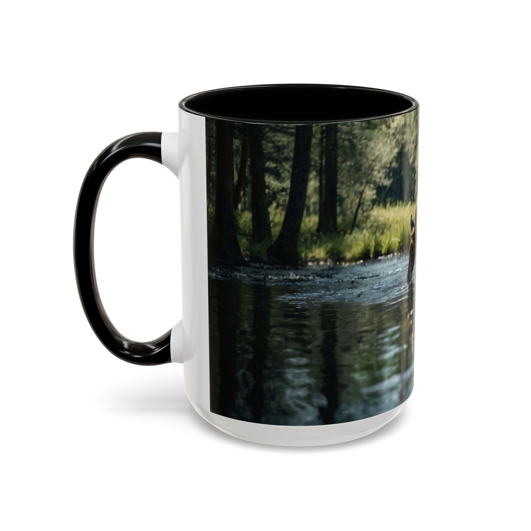 Deer at Stream Accent Coffee Mug — Scenic Wildlife Photo Mug (11/15oz) nature lovers