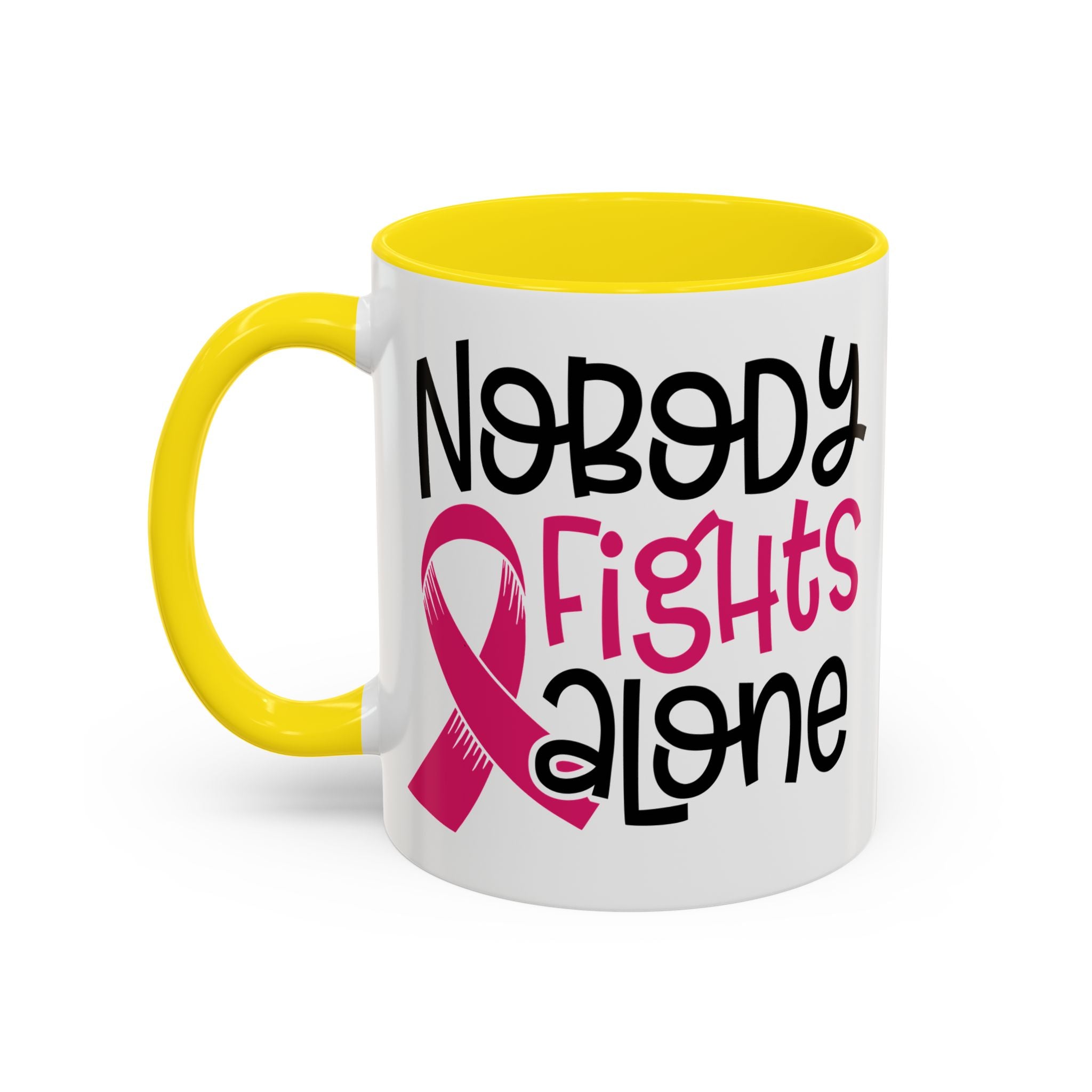 Inspirational Coffee Mug for Support - 'Nobody Fights Alone' | Breast Cancer Awareness Gift, Motivational Mug, Friendship Gift, Self-Care
