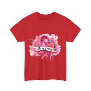 Unisex Heavy Cotton Tee - "She is Strong" Breast Cancer Awareness Shirt, Inspirational Tee, Gift for Her, Supportive Apparel, [...]
