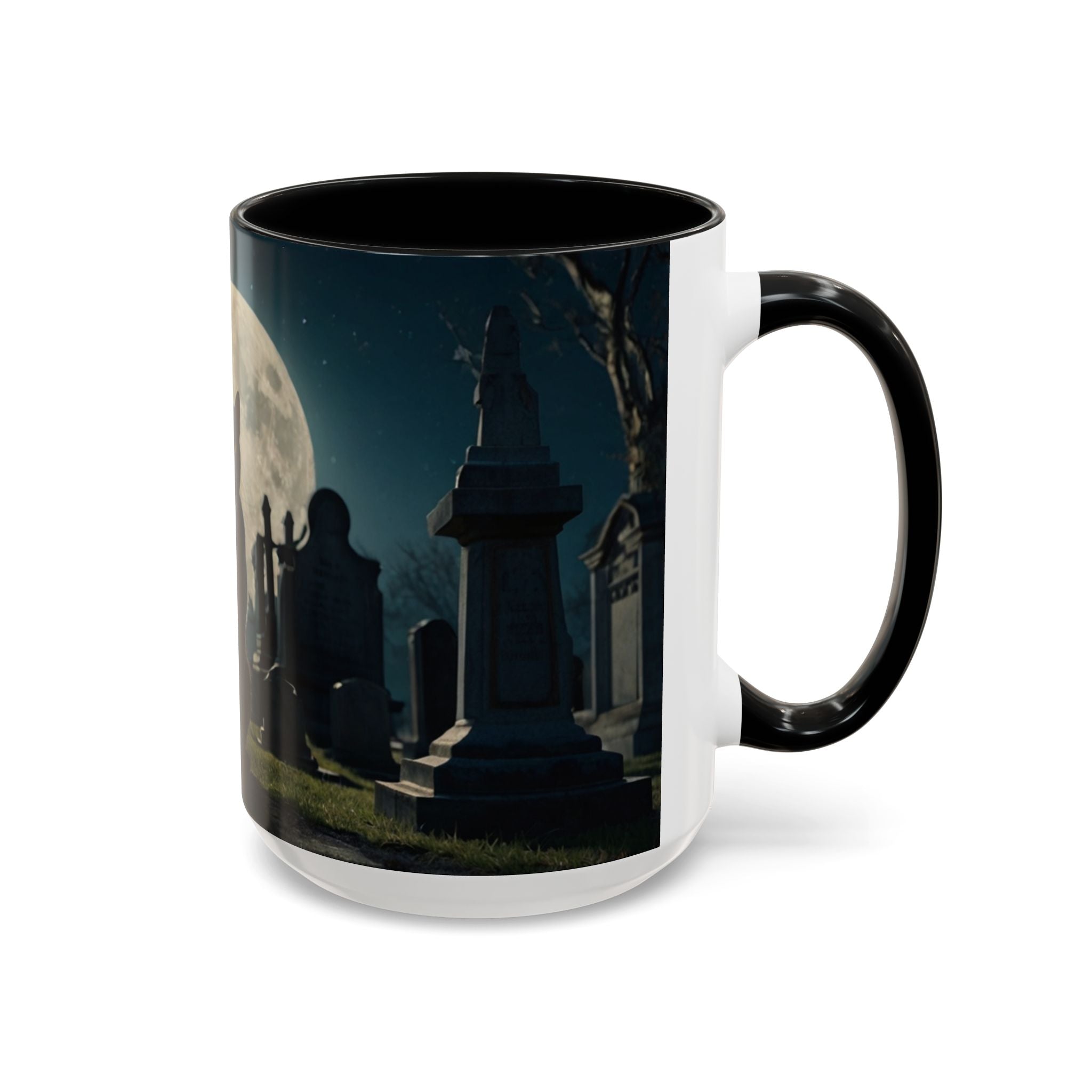 Mystical Black Cat Coffee Mug - 11oz & 15oz halloween graveyard full moon