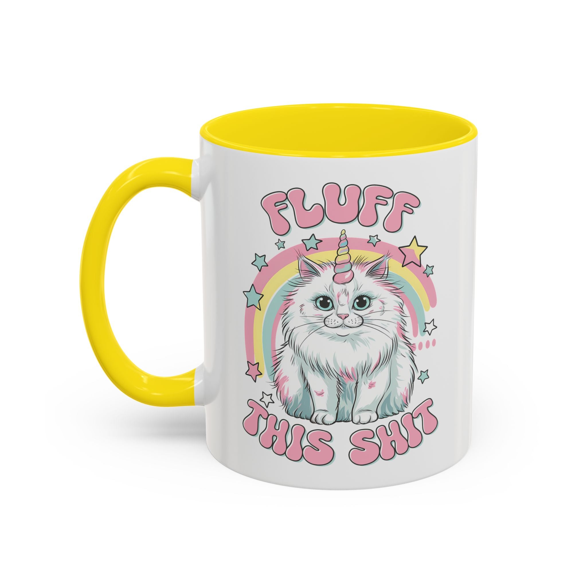 Whimsical Cat Coffee Mug - "Fluff This Shit" funny adult humor sarcasm