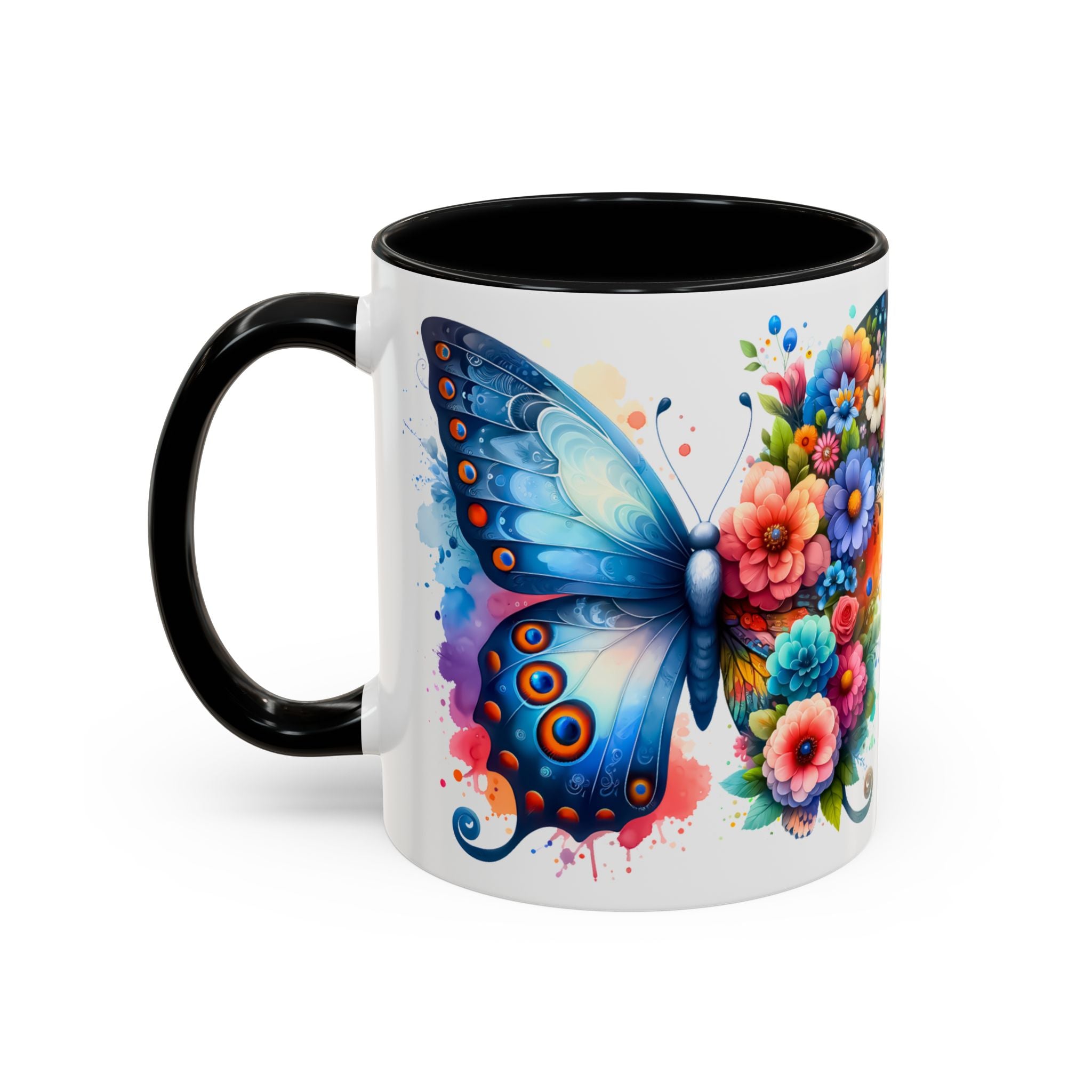 Colorful Floral Butterfly Accent Coffee Mug – Vibrant Artistic 11/15oz nature lover