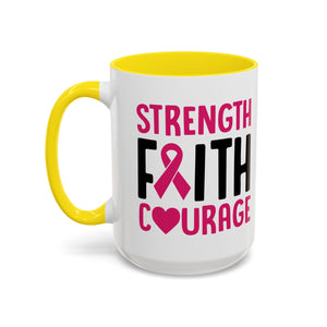 Inspirational Coffee Mug: Strength, Faith, Courage - Gift for Survivors, Awareness Events, Supportive Home Decor, Encouragement