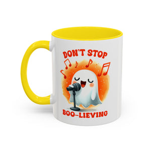 Ghost Coffee Mug, Perfect for Halloween, Fun Gift for Kids & Adults, Don't Stop Boo-lieving Mug, Caffeinated Spirits