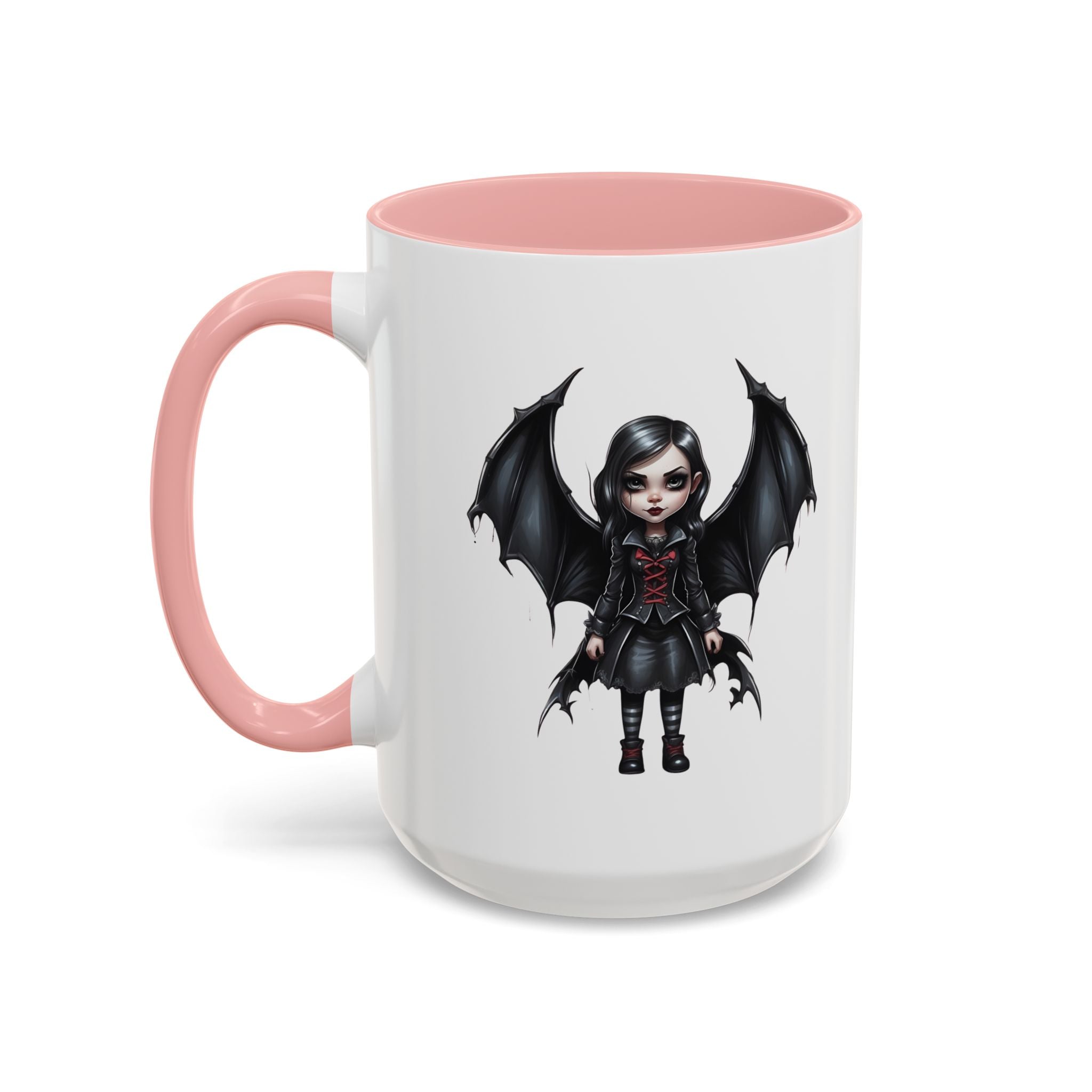 Gothic vampire girl with bat wings horror art Accent Coffee Mug (11, 15oz) vamp18