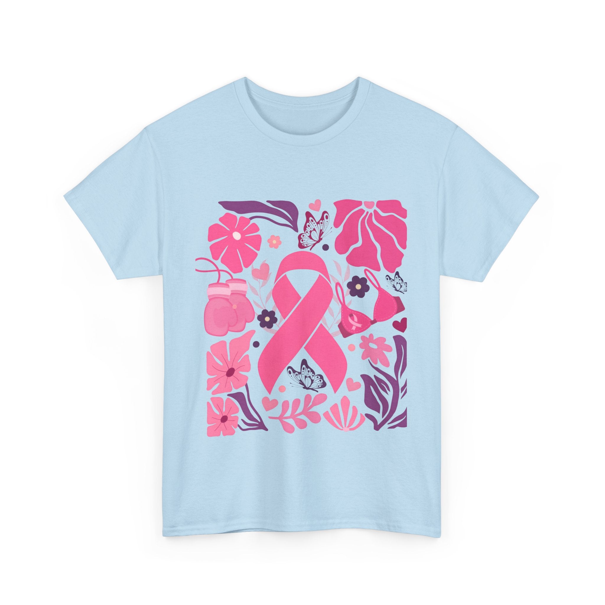 Pink Ribbon Awareness Tee, Flower Power Shirt, Support Breast Cancer, Unisex Cotton T-shirt, Thoughtful Gift for Her