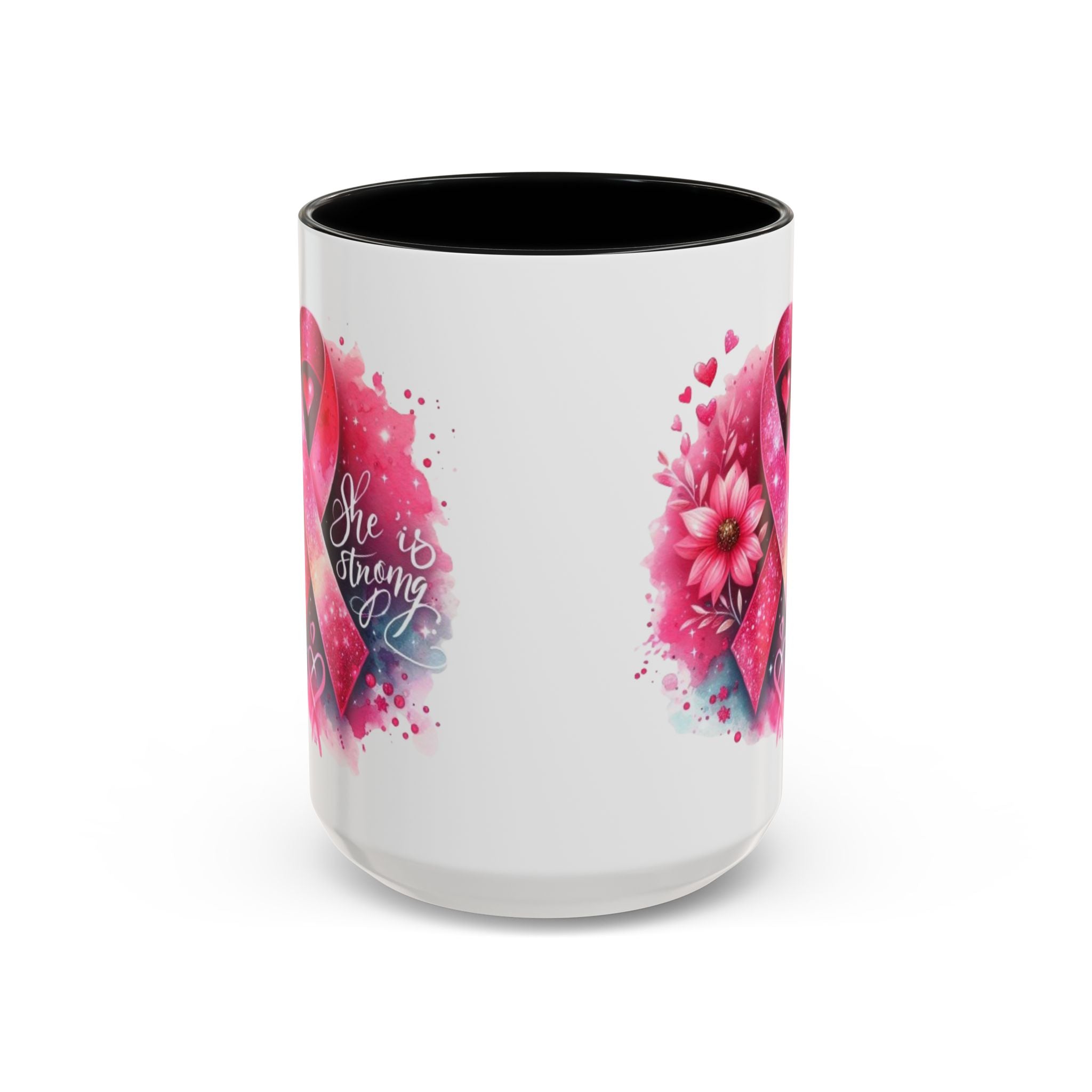 Breast Cancer Awareness Coffee Mug - Inspirational Gift, Motivational Drinkware, Supportive Cup, Pink Ribbon Design, She Is Strong
