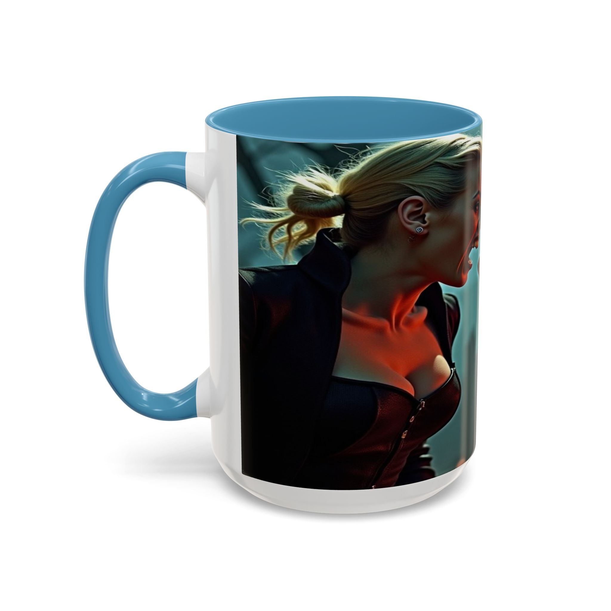 woman vampire and Fierce Werewolf Coffee Mug - 11 & 15oz Accent Mug for horror art lovers
