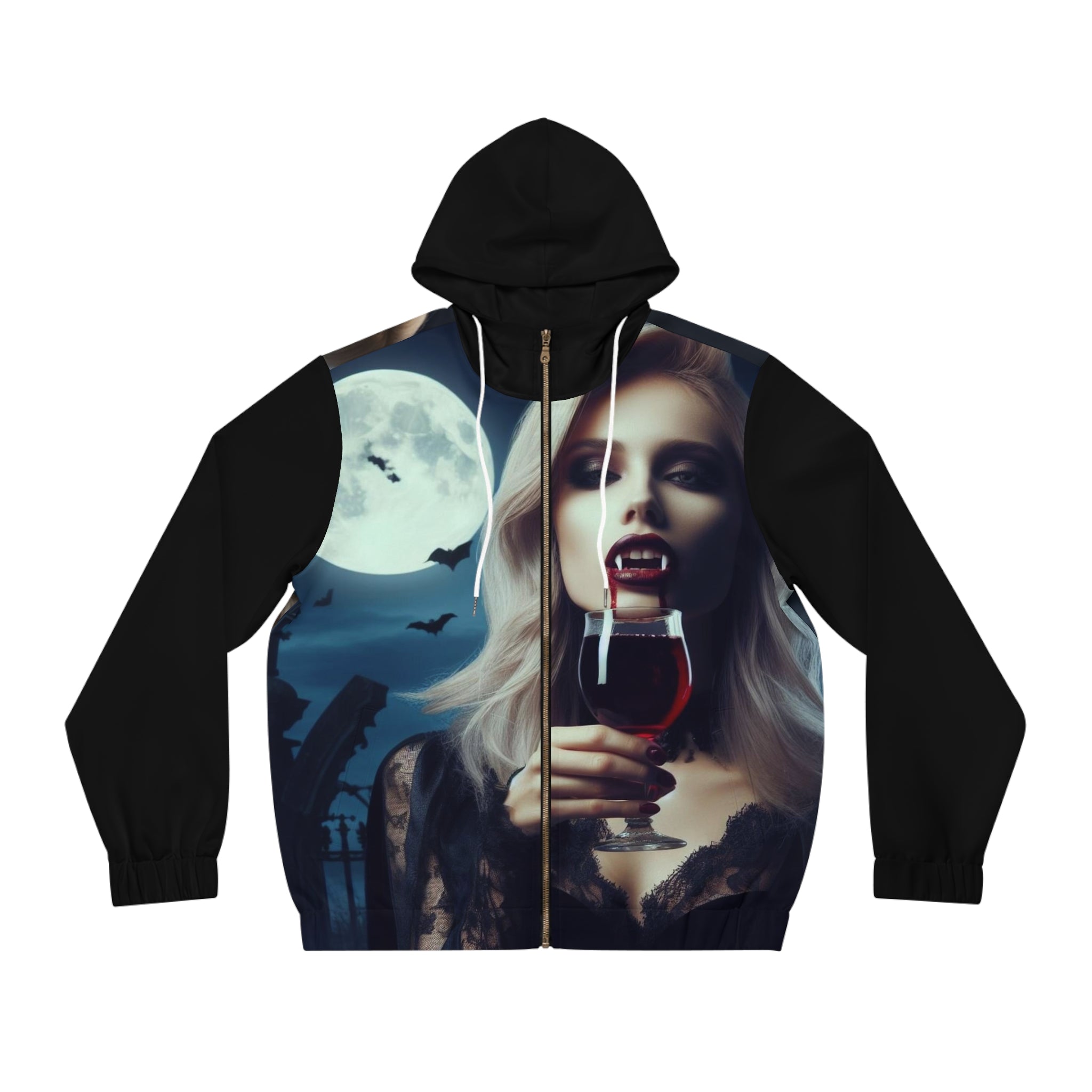 Sexy blonde vampire drinking blood  Men's Full-Zip Hoodie (AOP)