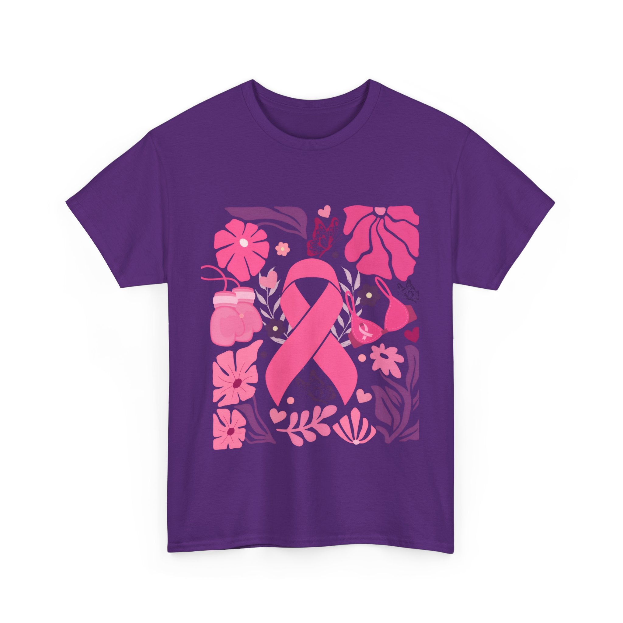 Pink Ribbon Awareness Tee, Flower Power Shirt, Support Breast Cancer, Unisex Cotton T-shirt, Thoughtful Gift for Her