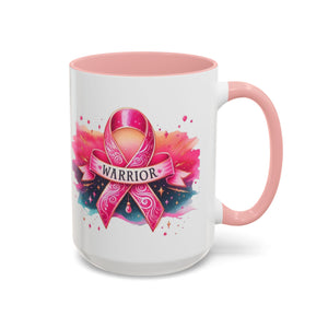 Pink Ribbon Warrior Coffee Mug, Support Breast Cancer Awareness Gift, Inspirational Mug, Cancer Survivor Merchandise, 11oz 15oz Mug