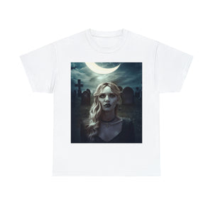 Gothic dark fantasy woman t shirt in graveyard for men and woman