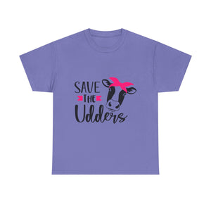 cancer awareness Save the Udders Unisex Heavy Cotton Tee, Fun Cow Tee,  Animal Lover Gift, Casual Tee, Eco-Friendly Apparel