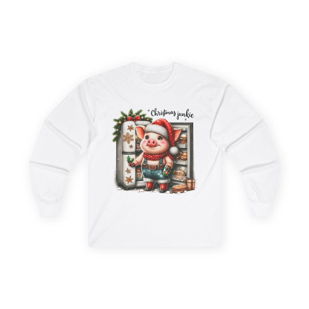Christmas Pig Long Sleeve Tee, Festive Unisex Shirt, Holiday Apparel, Cute Animal Gift, Winter Wonderland Merch