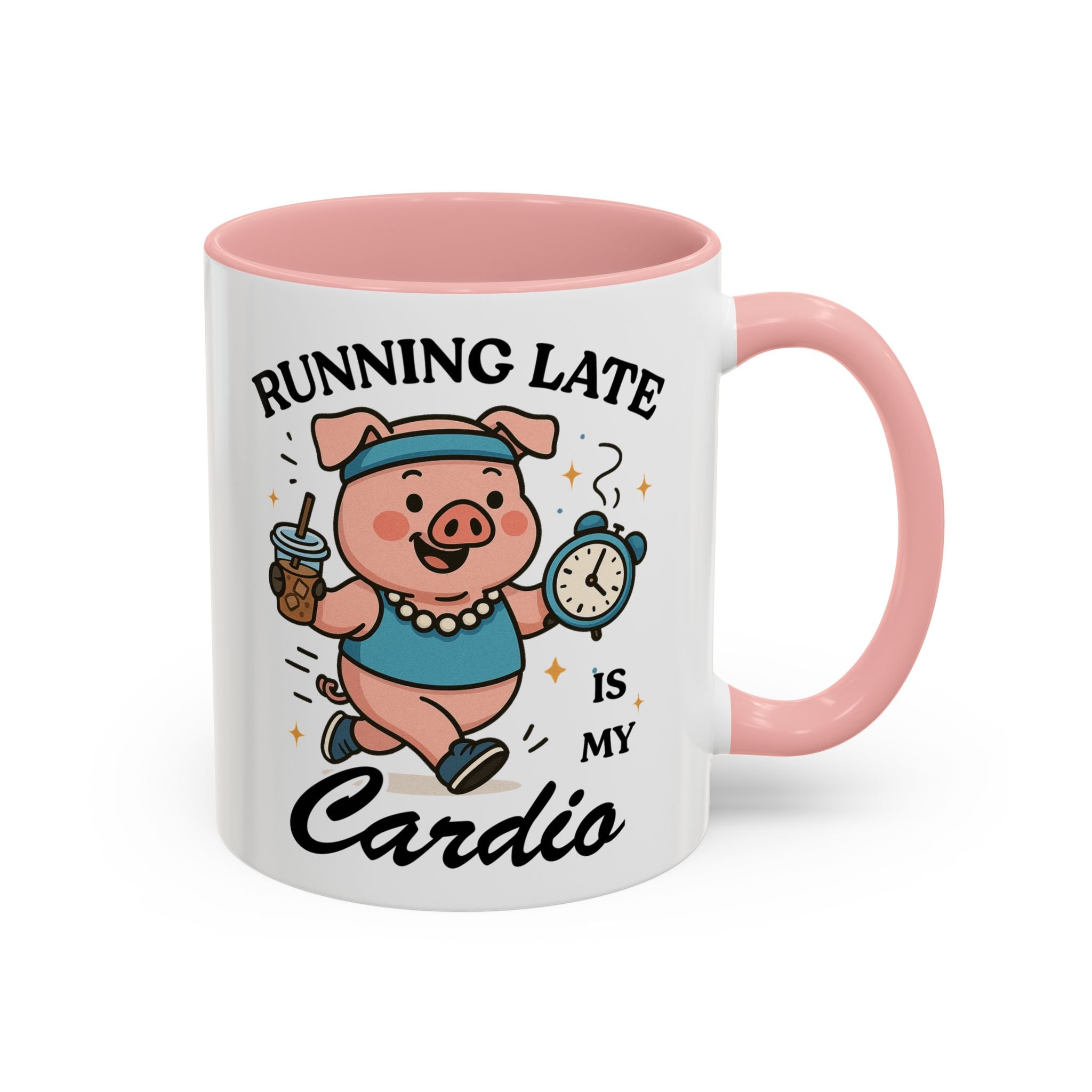 Running Late Is My Cardio Coffee Mug — Funny Pig Jogger Accent Mug (11/15oz)