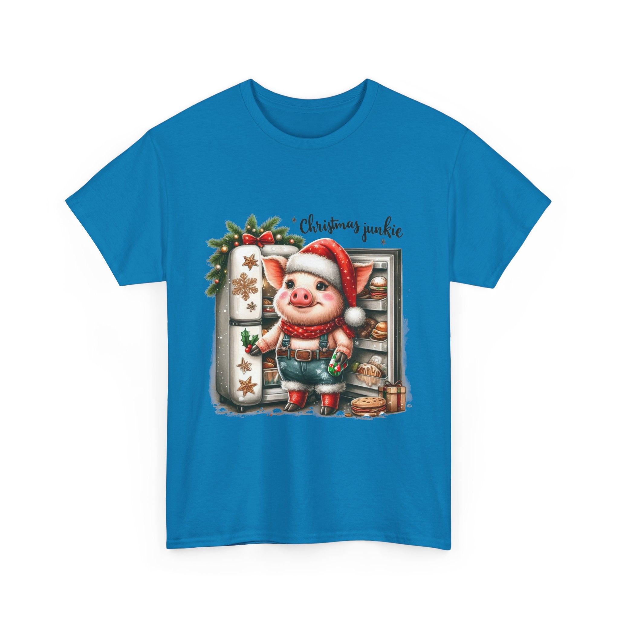 Christmas Junkie Unisex Cotton Tee, Fun Holiday Shirt, Christmas Gift, Pig T-Shirt, Festive Apparel, Cute Christmas Outfit