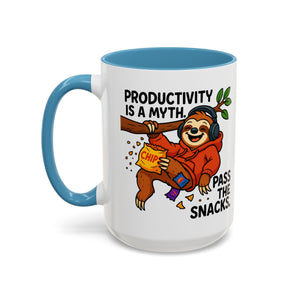 Funny Sloth Coffee Mug, Humor Mug Gift, Productivity Myth Mug, Cute Sloth Cup, Quirky Office Mug