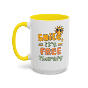 Smile It's Free Therapy Coffee Mug - Fun & Cheerful Accent Mugs for Brightening Your Day