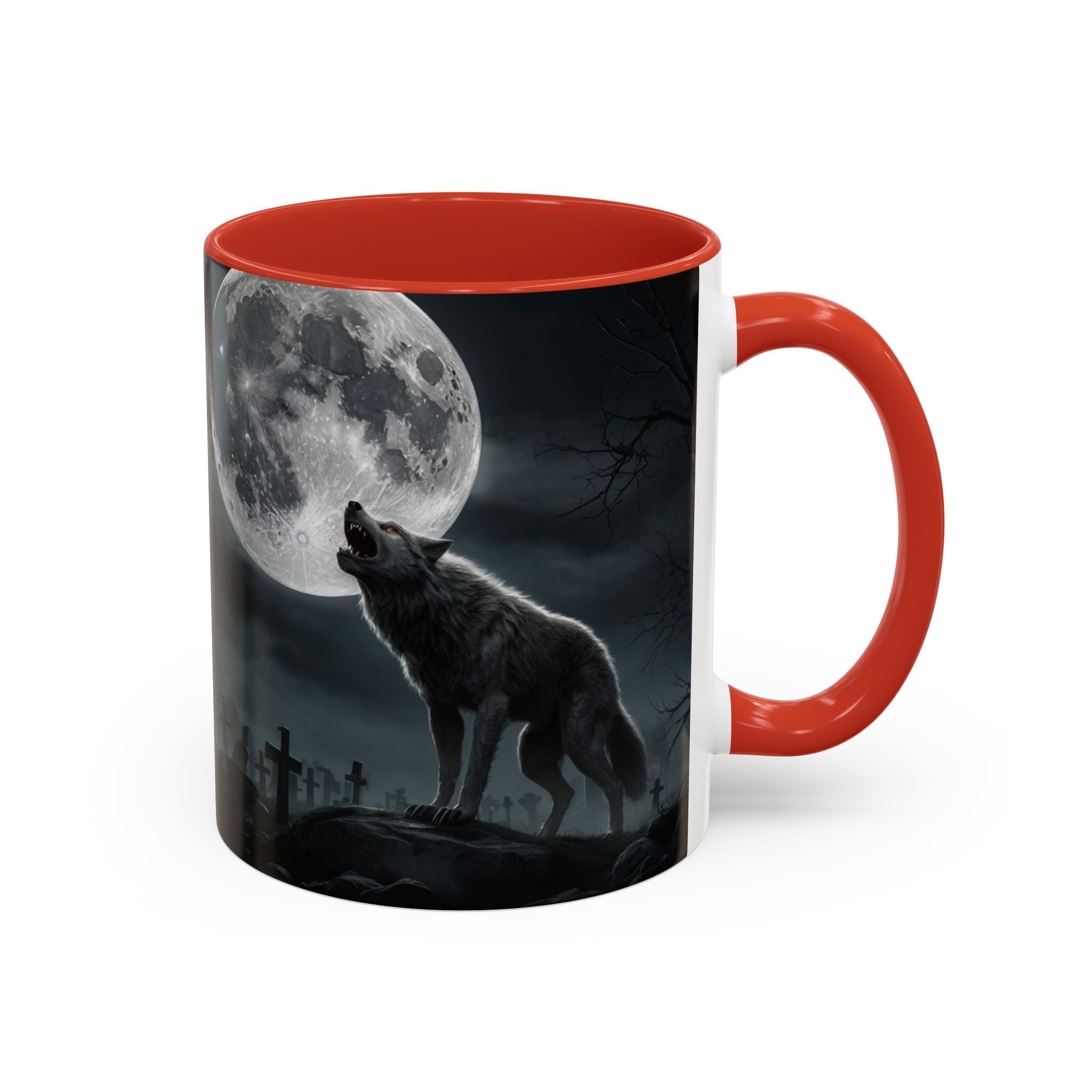 Howling Wolf Moon Coffee Mug – Gothic Graveyard Accent Mug (11/15oz) fantasy