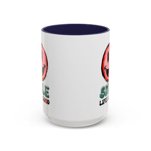 Smiley Face Accent Coffee Mug - "Smile, Life is Good" - 11oz & 15oz