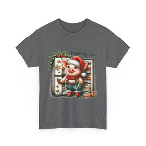 Christmas Junkie Unisex Cotton Tee, Fun Holiday Shirt, Christmas Gift, Pig T-Shirt, Festive Apparel, Cute Christmas Outfit
