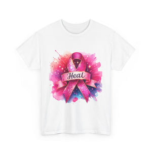 Breast Cancer Awareness Tee, Heal Ribbon Shirt, Supportive Gift, Unisex Cotton T-Shirt, Inspirational Apparel, Pink Ribbon Top
