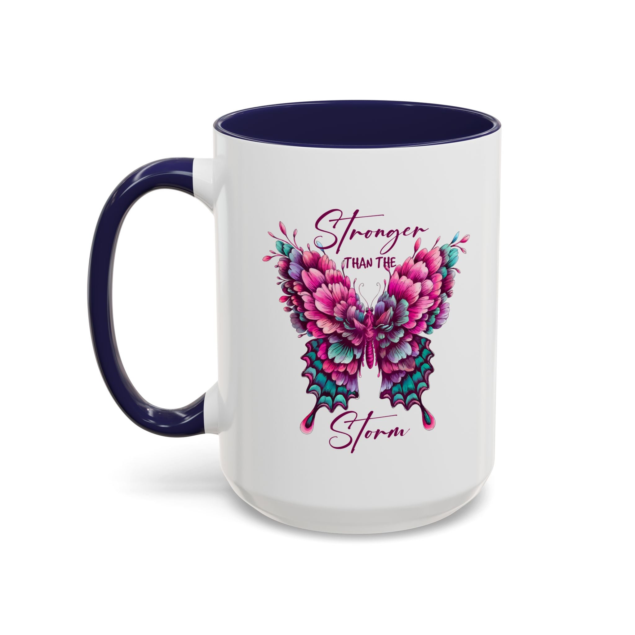 Stronger Than The Storm Accent Coffee Mug - Inspirational Butterfly Design