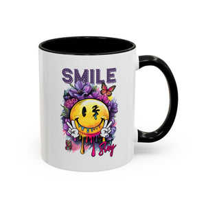 Smile Stay Accent Coffee Mug - Vibrant Floral Design for Positive Vibes