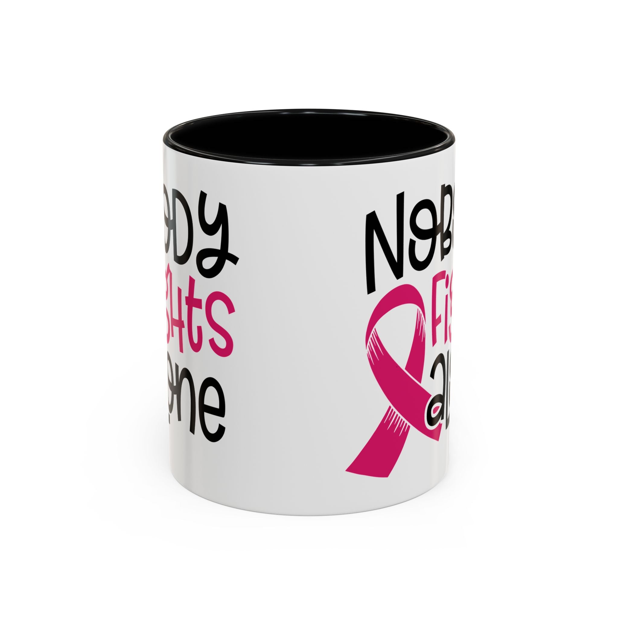 Inspirational Coffee Mug for Support - 'Nobody Fights Alone' | Breast Cancer Awareness Gift, Motivational Mug, Friendship Gift, Self-Care