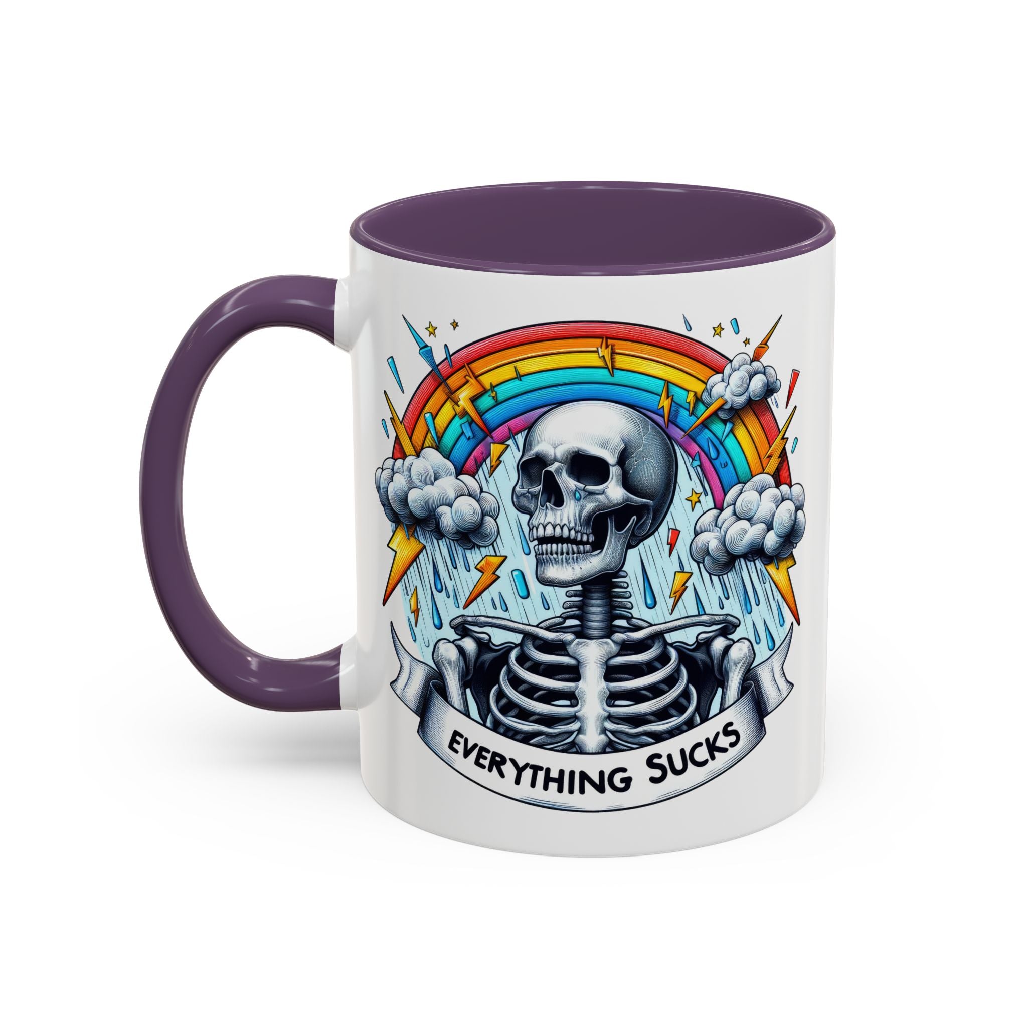 Everything Sucks Skeleton Coffee Mug | 11oz 15oz | Unique Gift for Coffee Lovers, Goth Home Décor, Quirky Humor Mug, Dark Aesthetic