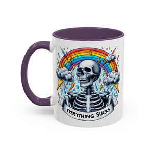 Everything Sucks Skeleton Coffee Mug | 11oz 15oz | Unique Gift for Coffee Lovers, Goth Home Décor, Quirky Humor Mug, Dark Aesthetic