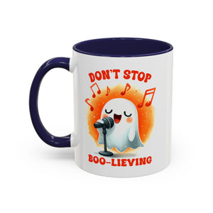 Ghost Coffee Mug, Perfect for Halloween, Fun Gift for Kids & Adults, Don't Stop Boo-lieving Mug, Caffeinated Spirits