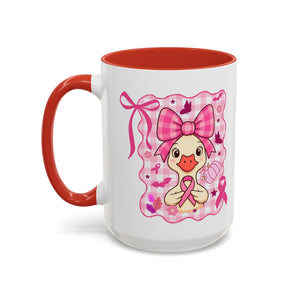 Pink Ribbon Duck Coffee Mug for Breast Cancer Awareness, Cute Gift for Her, Supportive Breast Cancer Mug, Unique Coffee Cup, Holiday Present