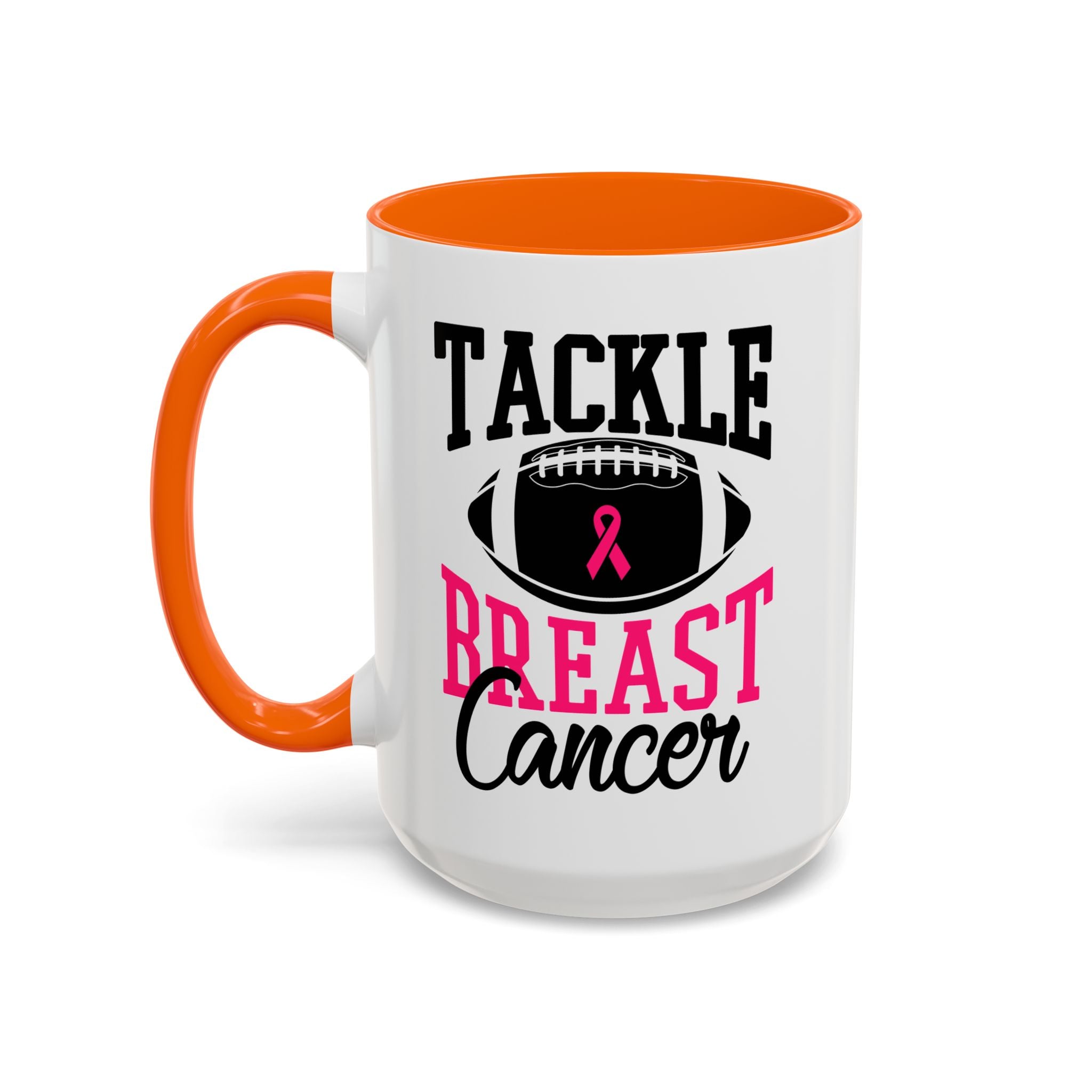 Tackle Breast Cancer Coffee Mug, Supportive Gift for Football Fans, Awareness Mug, Cheer Team Spirit, Fundraiser Drinkware