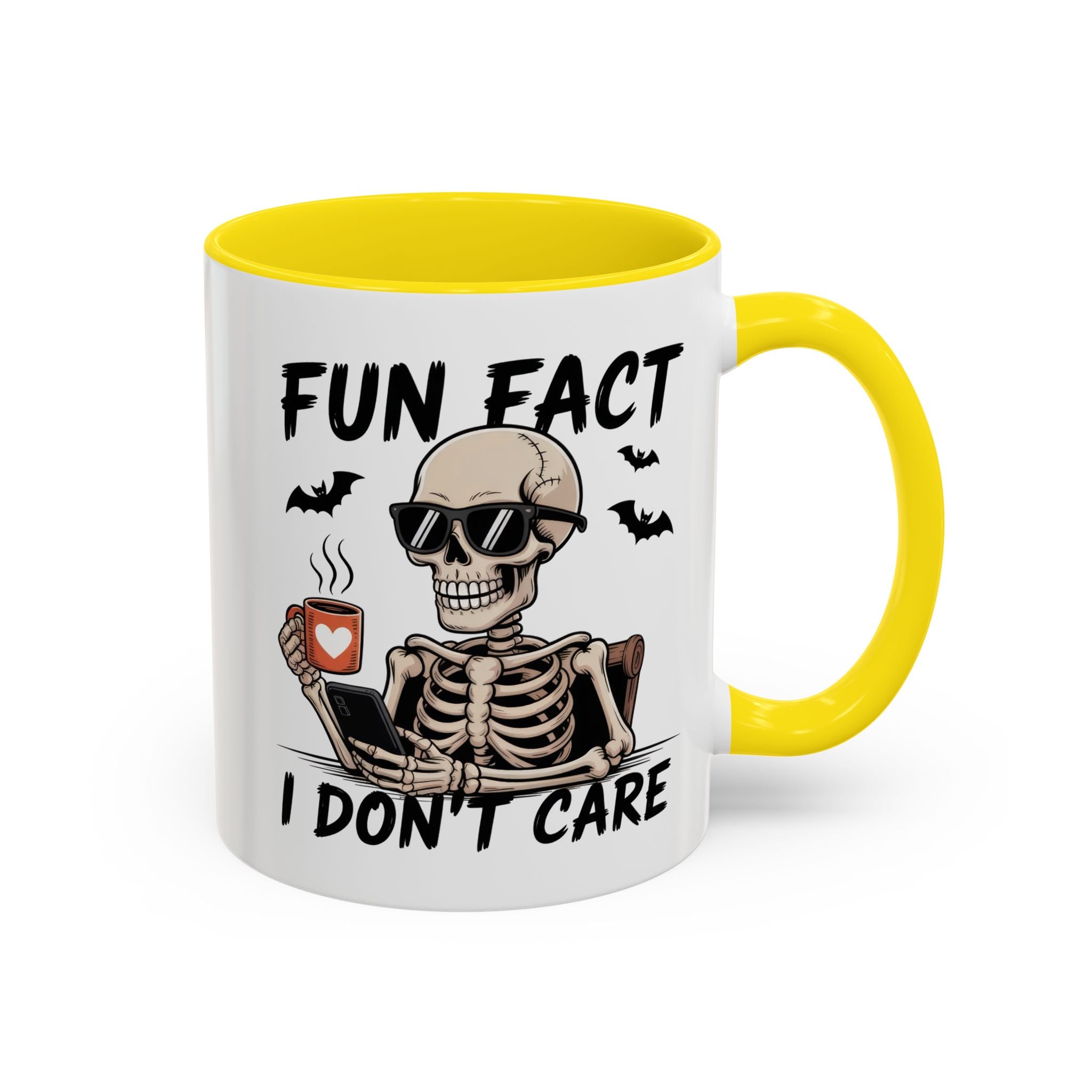 Fun Fact I Don’t Care Skull Coffee Mug — Halloween Accent Coffee Cup (11/15oz)