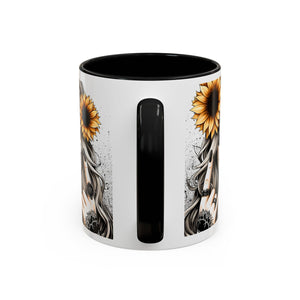 Sunflower Skull Accent Coffee Mug, Gothic Floral Mug, Unique Gift for Coffee Lovers, Boho Decor, Halloween Mug, Artful Drinkware